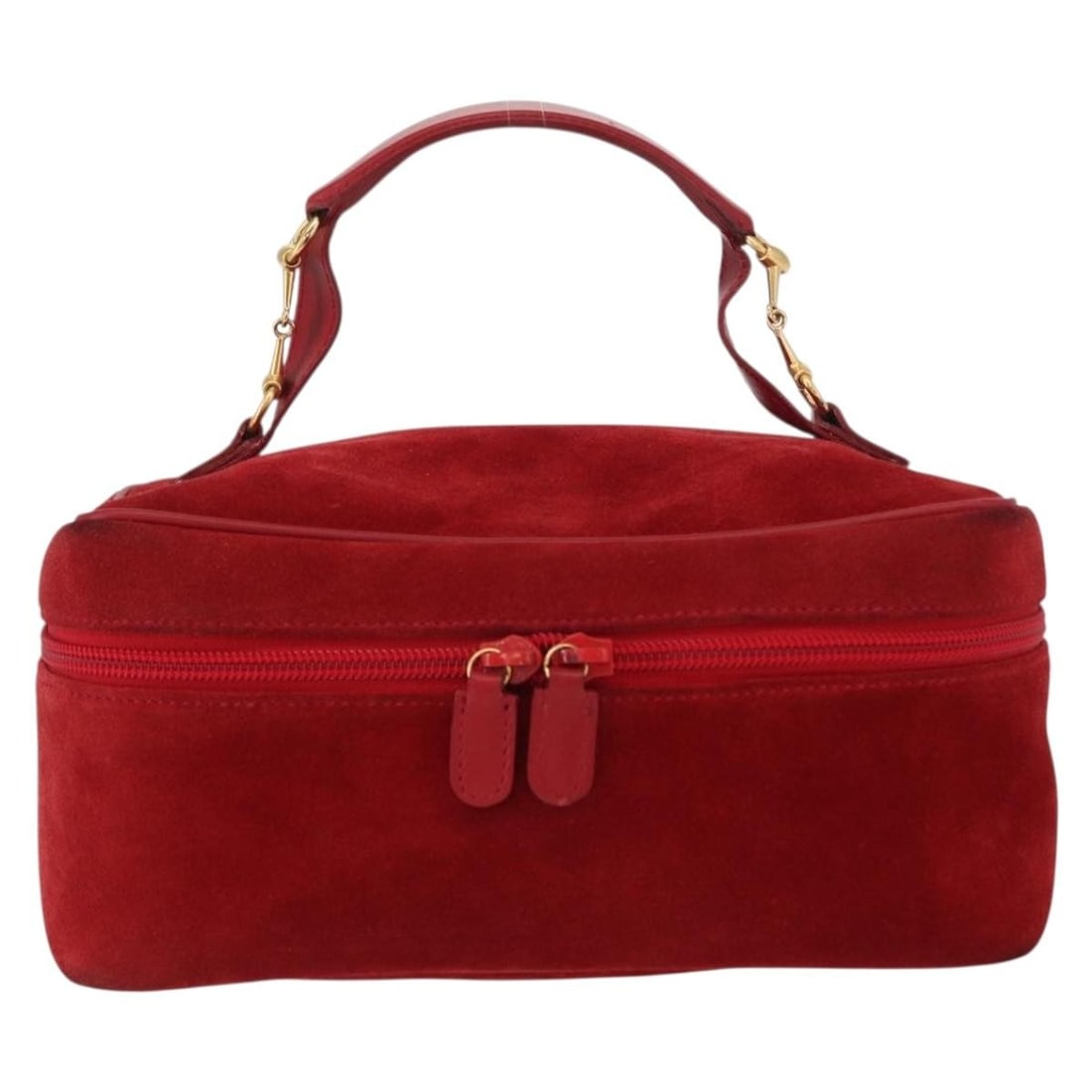 Red Suede Gucci Vintage Vanity Handbag for Women 22cm: Red Suede Gucci Vintage Vanity Handbag for Women 22cm This Gucci vintage vanity bag showcases a classic design in red suede, crafted for women. The bag reflects its previous use with visible surface