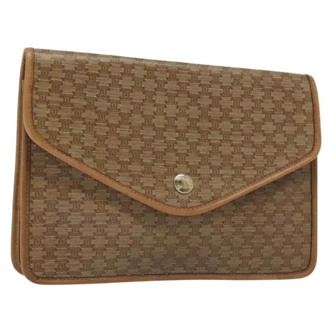Celine Beige Macadam Pochette PVC Clutch Bag 27cm: Celine Beige Macadam Pochette PVC Clutch Bag 27cm This Celine Macadam Pochette Classic is crafted in beige PVC and designed for female use. It features a spacious main compartment and a compact silhou