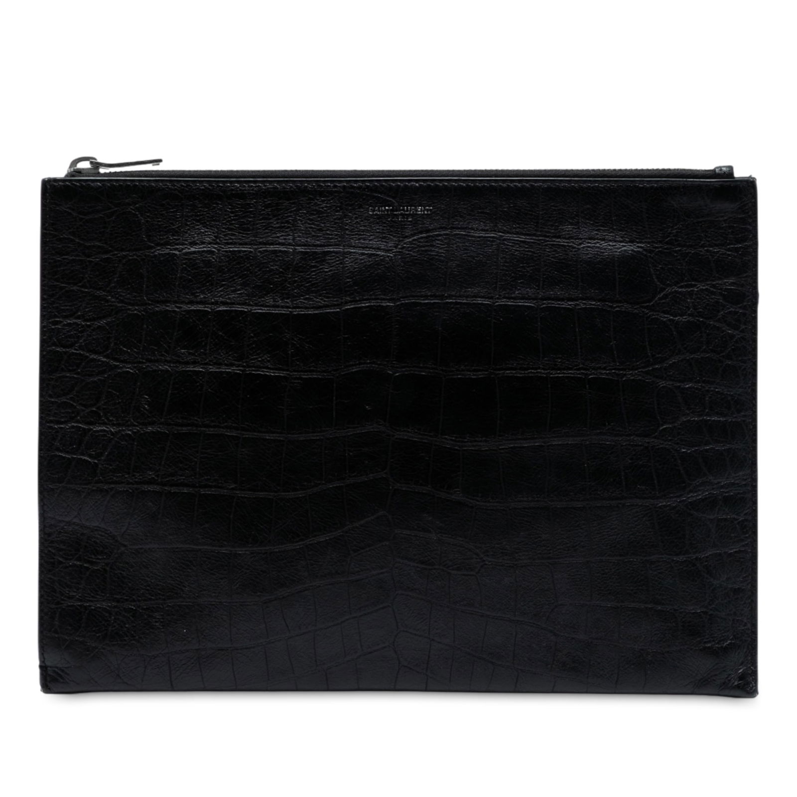 Saint Laurent Black Croc Embossed Leather Clutch Bag Italy (1 of 7)