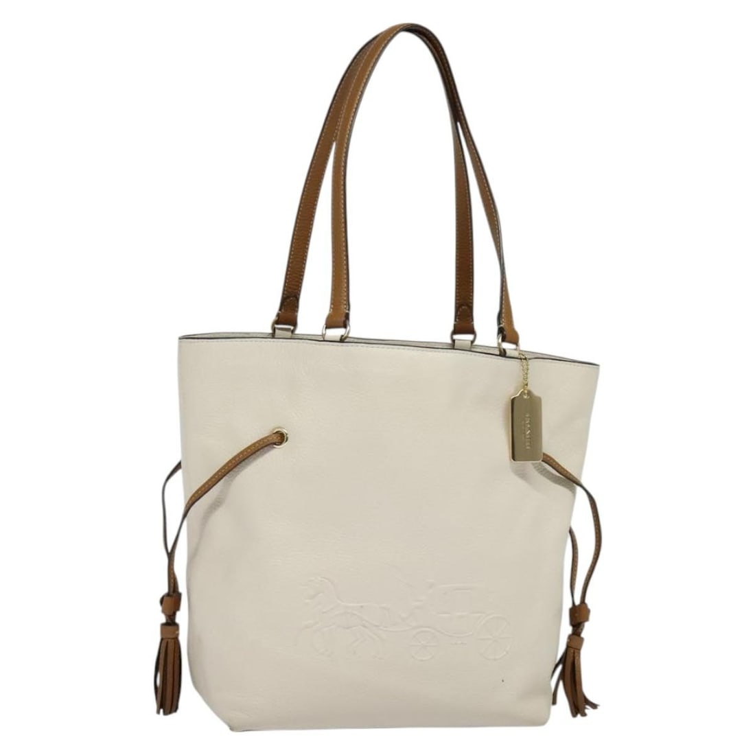White Leather Coach Sling Bag for Women 25x29x12cm: White Leather Coach Sling Bag for Women 25x29x12cm This white leather Coach handbag sling is designed for women. It features a compact size suitable for daily use with some signs of wear including rub