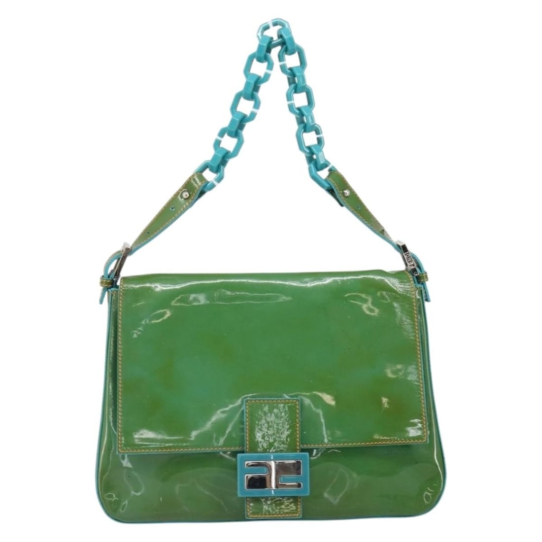 Fendi Forever Big Mama Green Patent Leather Shoulder Bag: Fendi Forever Big Mama Green Patent Leather Shoulder Bag This Fendi Forever Big Mama Bag features a vibrant green patent leather exterior, designed for women. It offers a spacious interior and an eleg