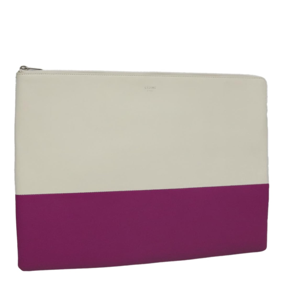 Bicolor Leather Solo Pouch by Celine in Purple: Bicolor Leather Solo Pouch by Celine in Purple The Celine Solo Pouch is a women's bicolor leather pouch featuring a purple exterior. It is made in Italy and designed with a spacious interior and pocke