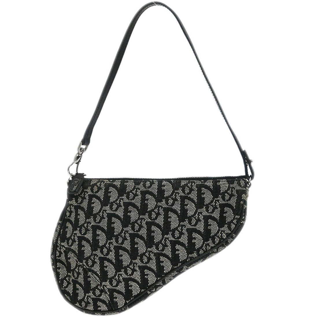 Dior Saddle Bag Black Canvas Leather Trotter Pattern MC0013 Small Top Handle: Dior Saddle Bag Black Canvas Leather Trotter Pattern MC0013 Small Top Handle This Christian Dior black Trotter Saddle handbag features a classic saddle bag silhouette in a small size. The exterior is