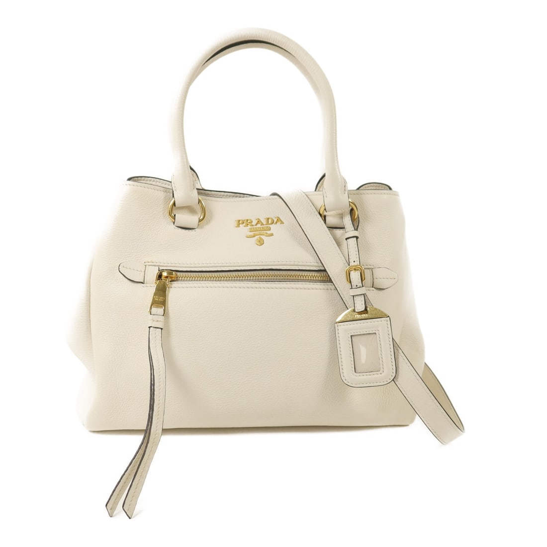 White Prada 1BG044 Calfskin Leather Convertible Shoulder Bag with Gold Hardware: White Prada 1BG044 Calfskin Leather Convertible Shoulder Bag with Gold Hardware This PRADA 2-way shoulder bag is crafted from white calfskin leather, offering versatile carrying options. Made in Italy