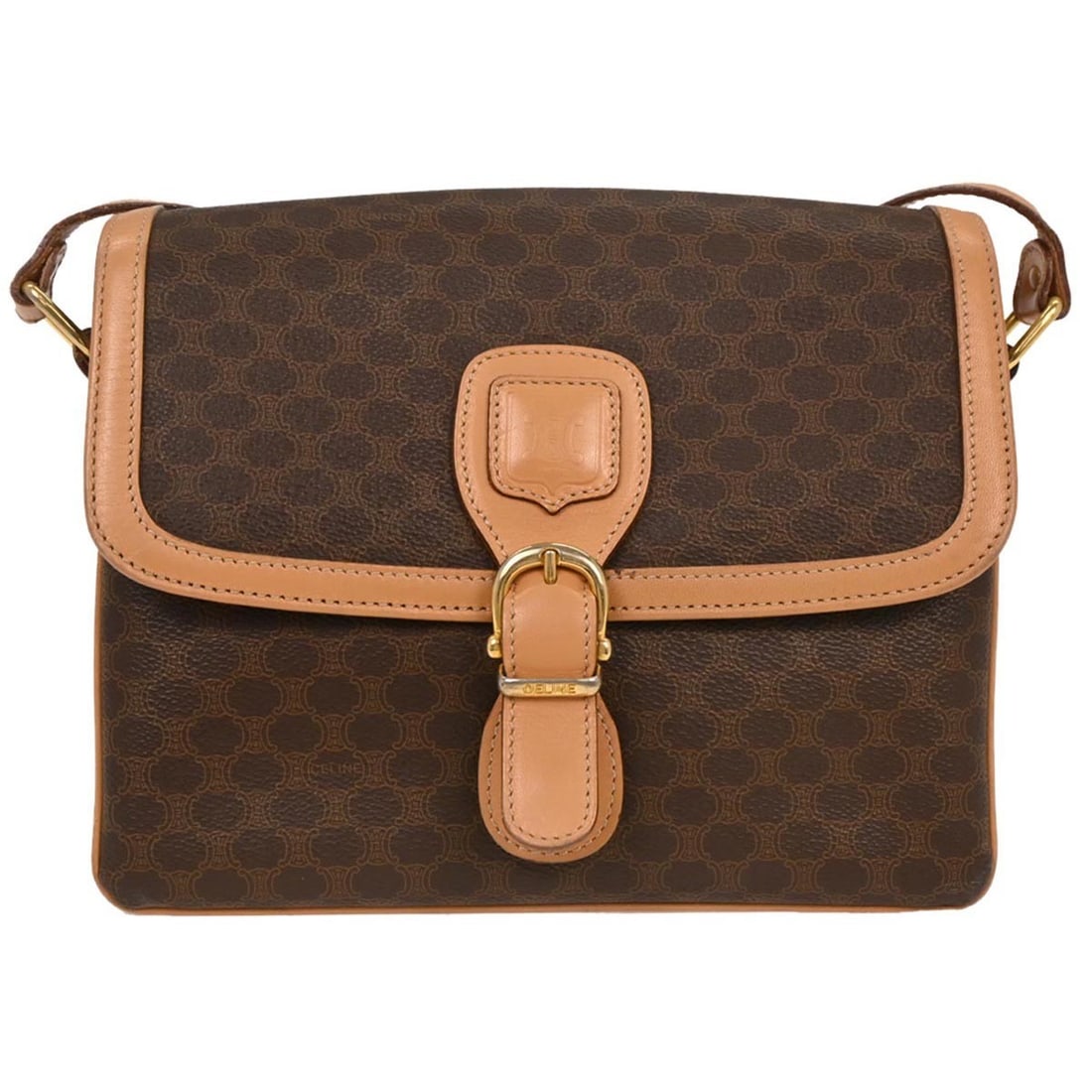 Celine Brown PVC Macadam Shoulder Bag M14 Italy Casual: Celine Brown PVC Macadam Shoulder Bag M14 Italy Casual Introducing the Celine Brown PVC Macadam Shoulder Bag, a stylish and versatile accessory perfect for casual occasions. With a medium size, this b