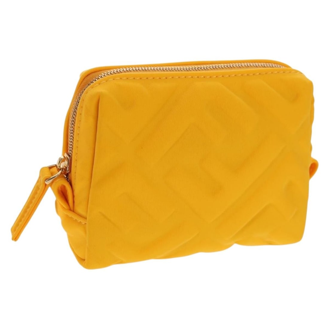 FENDI Zucca Canvas Pouch Yellow Gold Nylon Auth 150880M: FENDI Zucca Canvas Pouch Yellow Gold Nylon Auth 150880M This FENDI Zucca Canvas FF Emboss Pouch is a stylish accessory crafted from durable nylon with a striking yellow and gold exterior. Designed for