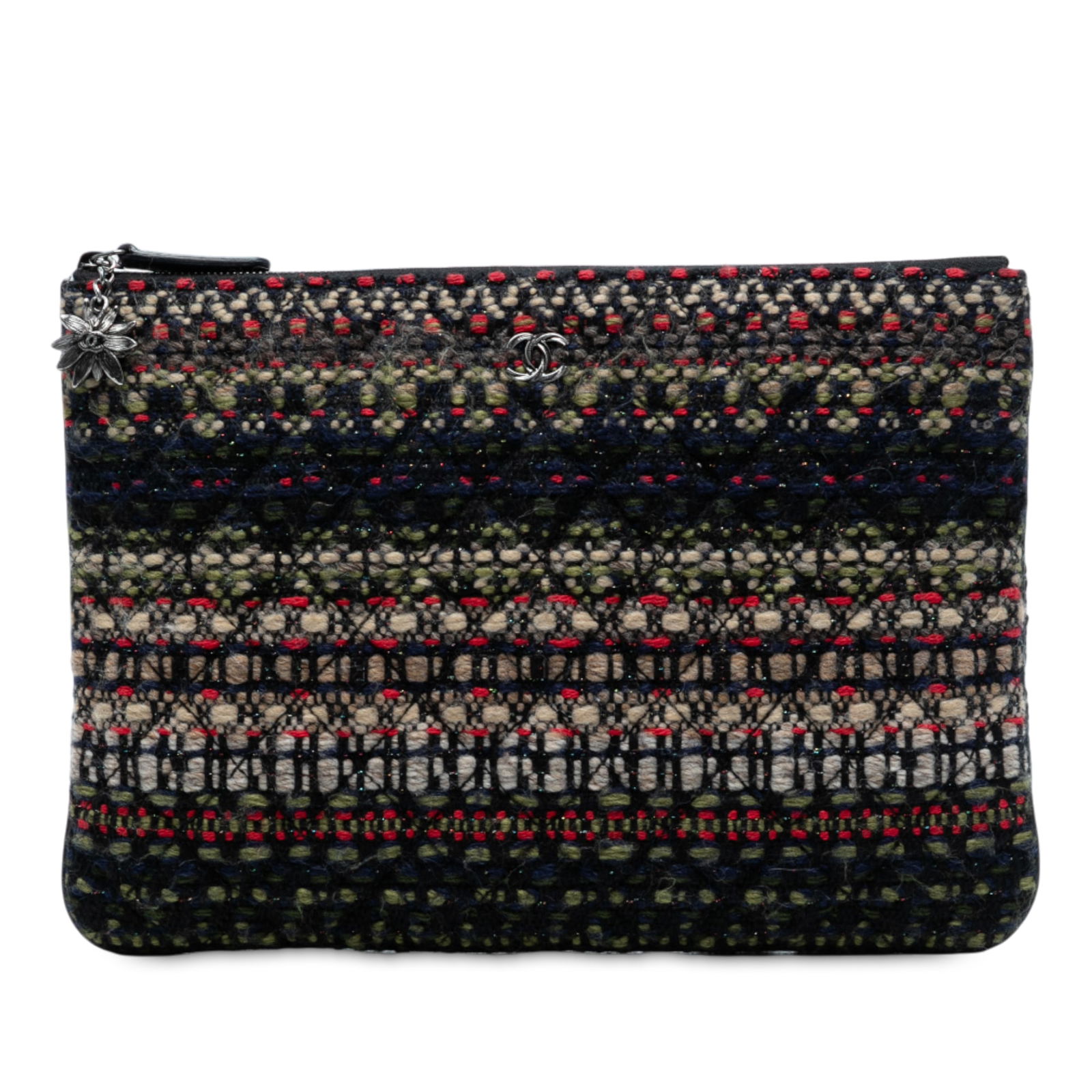 Chanel Quilted Tweed Wool Cosmetic Pouch Blue Italy: Chanel Quilted Tweed Wool Cosmetic Pouch Blue Italy This elegant cosmetic pouch from Chanel is crafted from a luxurious quilted tweed and wool blend, offering both style and functionality. It features