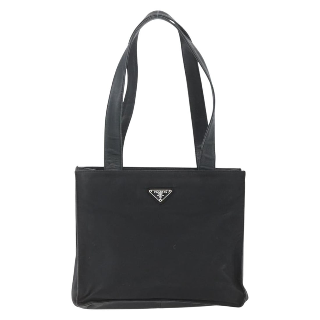 Prada Black Nylon Vintage Tote Bag 34cm by 24cm by 8cm: Prada Black Nylon Vintage Tote Bag 34cm by 24cm by 8cm This Prada Vintage Tote for women features a black nylon exterior with leather details. It shows signs of wear including surface rubbing, stains,