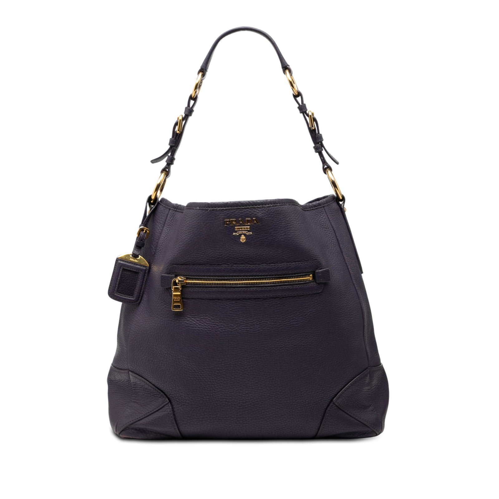 Prada Vitello Daino Purple Leather Hobo Bag with Front Zip Pockets: Prada Vitello Daino Purple Leather Hobo Bag with Front Zip Pockets This Prada Vitello Daino Front Zip Hobo is crafted from purple leather and features an adjustable leather strap, an open top with sna