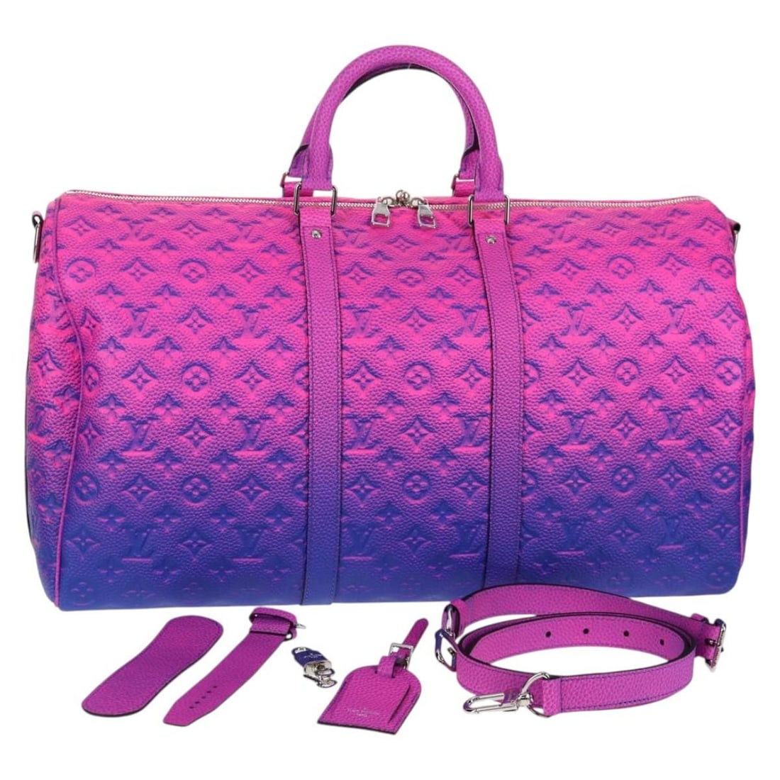 LOUIS VUITTON Taurillon Illusion Keepall 50 Bag M59713 Pink Monogram Canvas: LOUIS VUITTON Taurillon Illusion Keepall 50 Bag M59713 Pink Monogram Canvas The LOUIS VUITTON Taurillon Illusion Keepall Bandouliere 50 Bag is a stunning Boston bag crafted from durable Monogram Canva