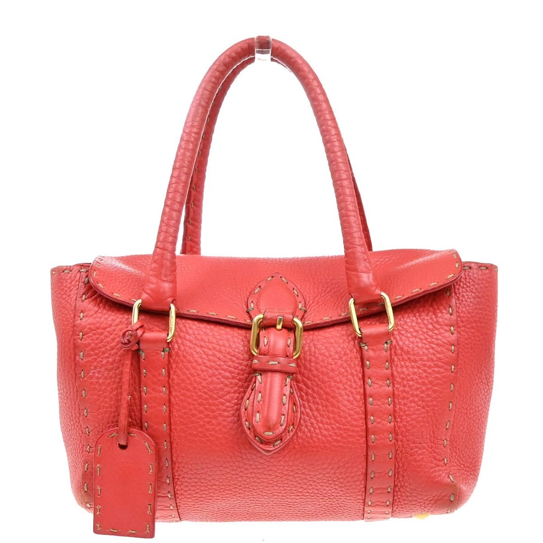 Red Selleria Linda Satchel by Fendi Pebbled Leather Purse Italy (1 of 17)