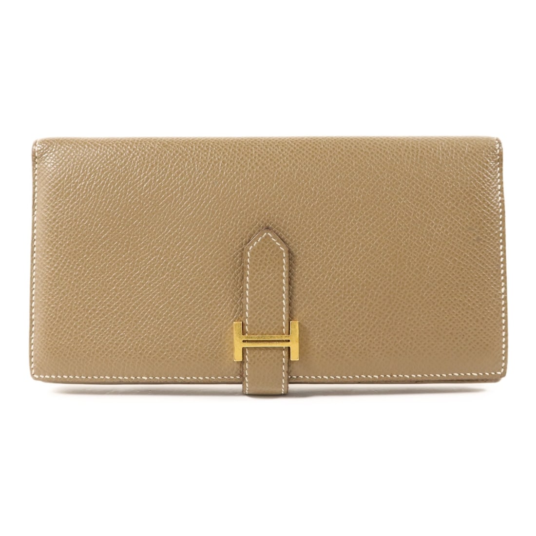 Hermes Bearn Soufflet Etoupe Epsom Calfskin Bifold Wallet Gold Hardware: Hermes Bearn Soufflet Etoupe Epsom Calfskin Bifold Wallet Gold Hardware This Hermes Bearn Soufflet wallet features a bifold design crafted from Epsom calfskin leather in a sophisticated Etoupe gray co