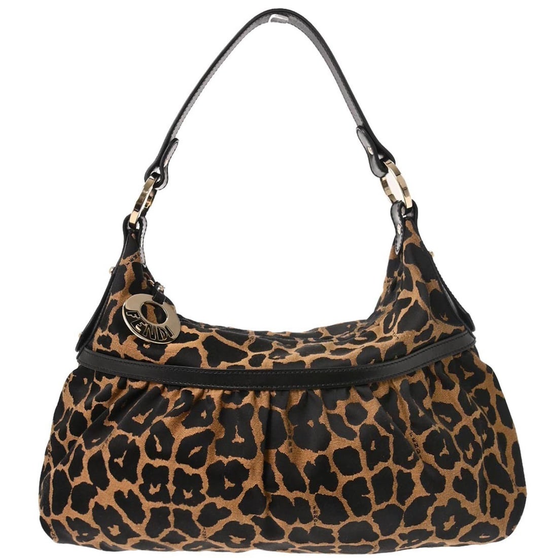 Fendi 8BR448-GT6 Medium Leopard Canvas Bag with Black Leather Handle (1 of 10)