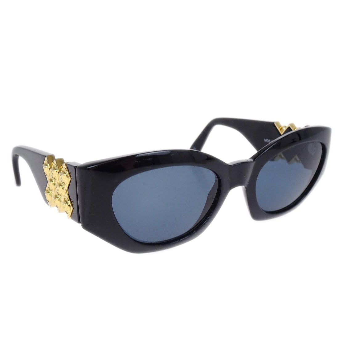 Gianni Versace Black Sunglasses MOD.420/D COL.852 with Logo Theme: Gianni Versace Black Sunglasses MOD.420/D COL.852 with Logo Theme Elevate your accessory collection with these stylish Gianni Versace sunglasses. Designed with a sleek black frame and featuring a bold