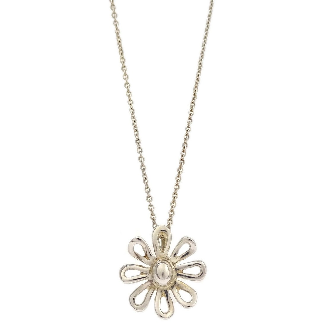 Tiffany & Co. Silver Daisy Charm Pendant Necklace SV925: Tiffany & Co. Silver Daisy Charm Pendant Necklace SV925 This elegant Tiffany & Co. Daisy Pendant Necklace is crafted from high-quality SV925 silver, offering a stunning shine and durability. The charm