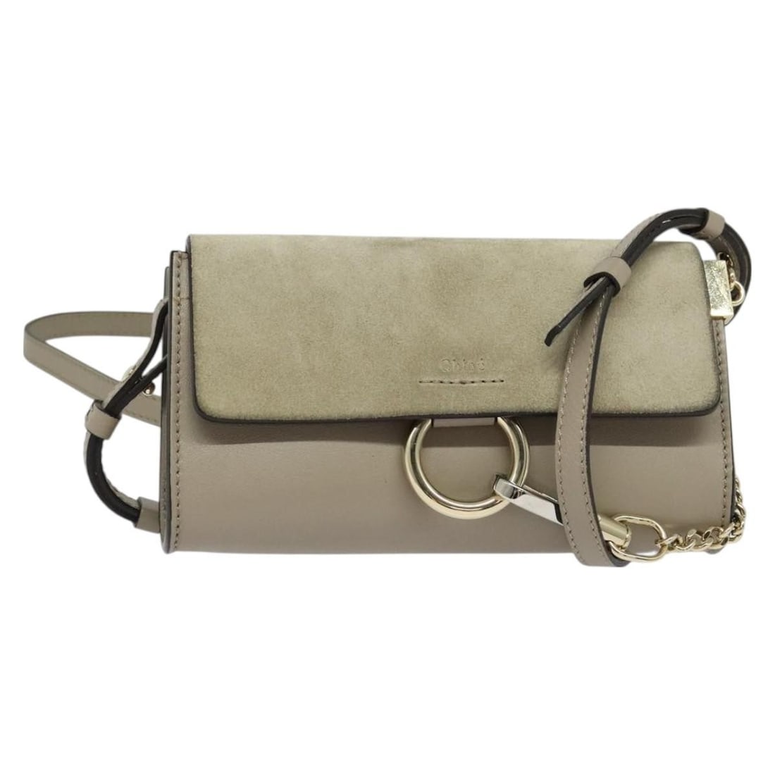 Faye Beige Suede and Leather Shoulder Bag by Chloe: Faye Beige Suede and Leather Shoulder Bag by Chloe This Chloe Faye Shoulder Bag features beige suede construction with leather accents. Designed for women, it offers a compact silhouette and is crafte