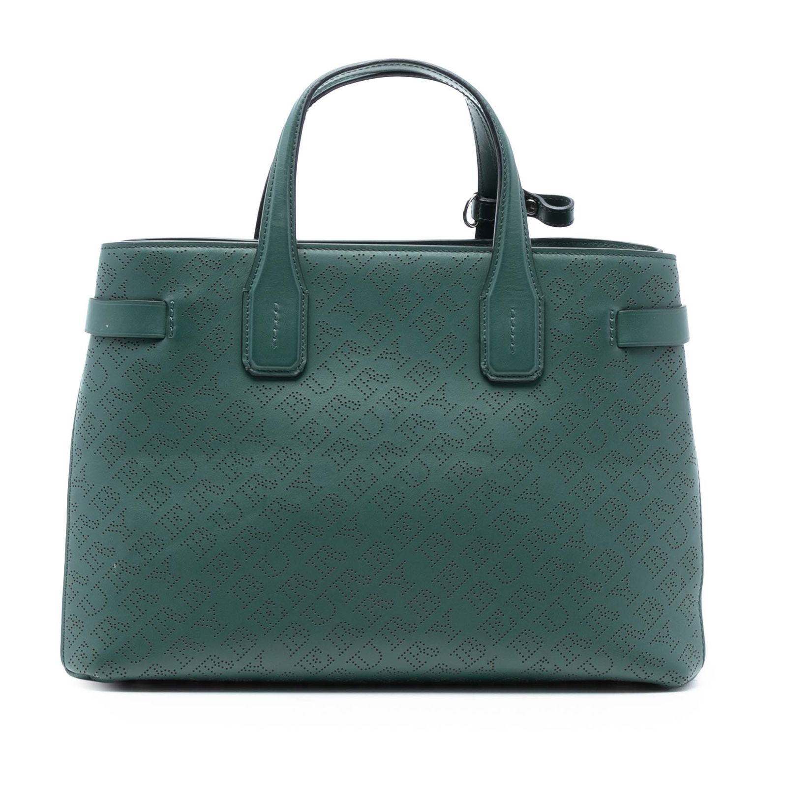 Burberry Banner Satchel Medium Green Perforated Leather Handbag: Burberry Banner Satchel Medium Green Perforated Leather Handbag This Burberry Medium Perforated Leather Banner Satchel features a perforated leather body with rolled leather handles, an open top, a ce