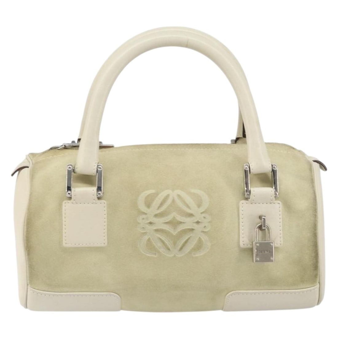 Loewe Amazona Beige Suede Handbag 25cm Spain: Loewe Amazona Beige Suede Handbag 25cm Spain This Loewe Amazona bag is crafted from beige suede and designed for women. It features a spacious interior and classic silhouette. The bag shows some signs