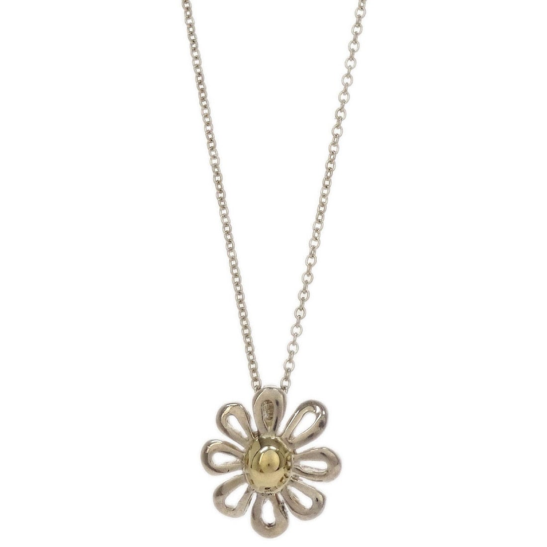 Daisy Charm Pendant Necklace in SV925 Silver by Tiffany & Co.: Daisy Charm Pendant Necklace in SV925 Silver by Tiffany & Co. This Tiffany & Co. Daisy pendant necklace features a charming daisy design crafted from SV925 silver. The necklace is in very good conditi