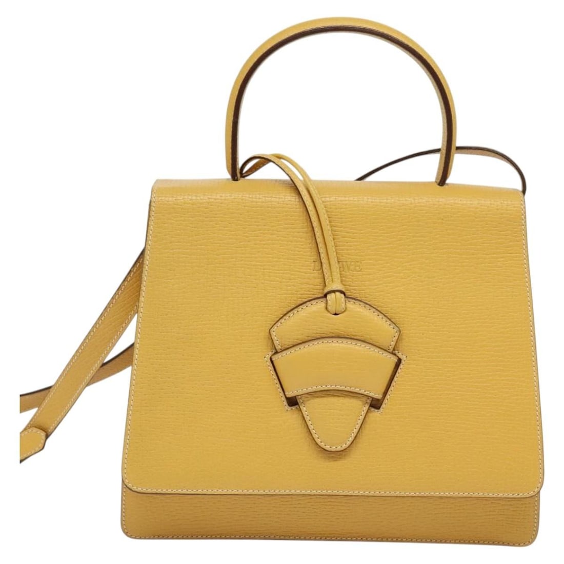 Yellow Leather Loewe Barcelona Women's Shoulder Purse Italy: Yellow Leather Loewe Barcelona Women's Shoulder Purse Italy This Loewe Barcelona Shoulder Bag is crafted from yellow leather and designed for women. The bag features a structured silhouette with a sho