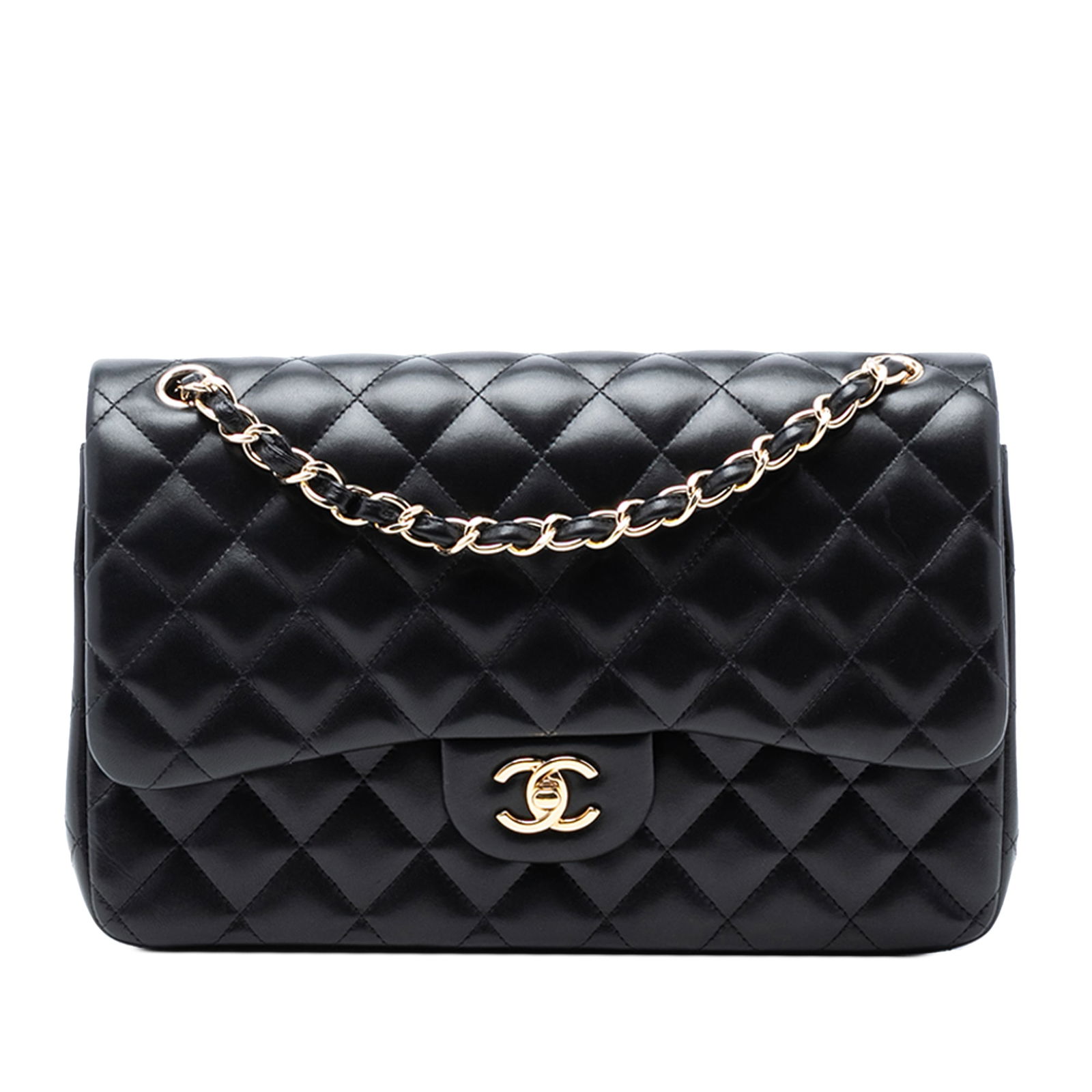 Black Chanel Jumbo Classic Double Flap Quilted Lambskin Shoulder Bag (1 of 7)