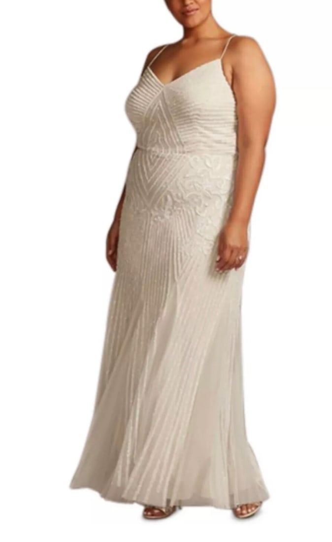 Adrianna Papell Ivory Beaded Bridal Gown 16W Plus Size: Adrianna Papell Ivory Beaded Bridal Gown 16W Plus Size Make a statement on your special day with this stunning Adrianna Papell Beaded Embellished Gown. Designed in an elegant ivory shade, this plus-si