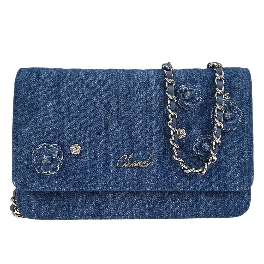 Blue Denim Chanel Camellia Wallet on Chain Folding Bag (1 of 10)