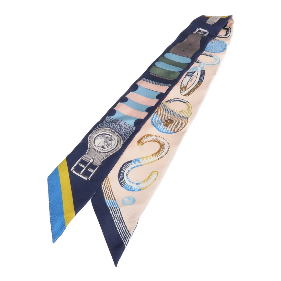 Silk Twilly Scarf by Hermes in Multicolor Design: Silk Twilly Scarf by Hermes in Multicolor Design This Hermes Twilly scarf is crafted from luxurious silk in a vibrant multicolor design. Made in France, it features a pristine condition and offers ver