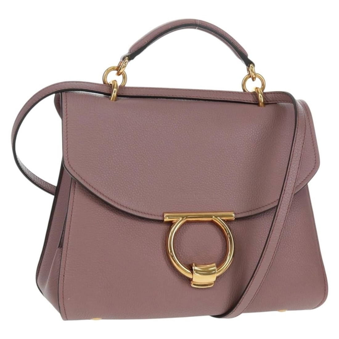 Salvatore Ferragamo Margot Gancini Purple Leather Two Way Handbag with Strap (1 of 18)