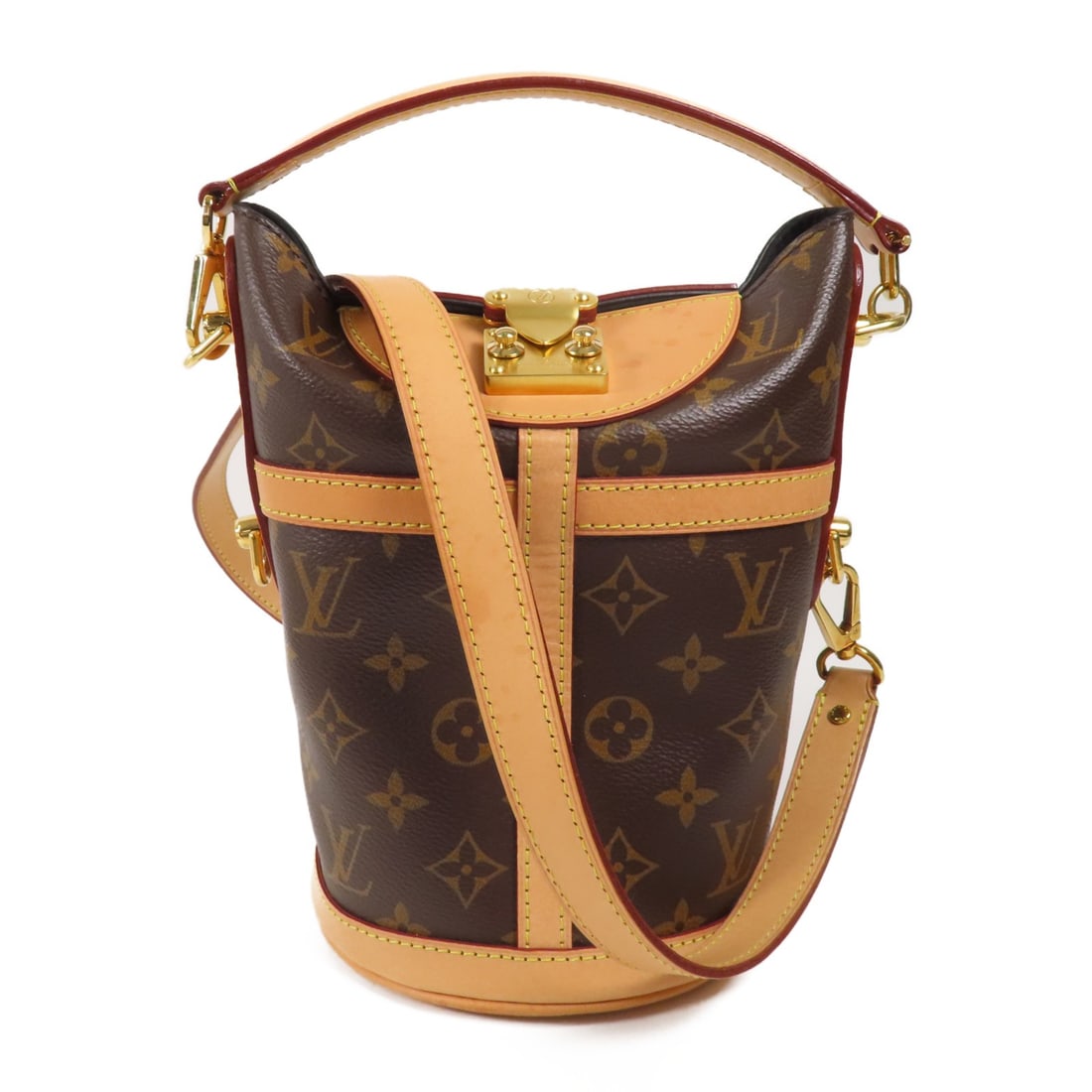 LOUIS VUITTON Monogram Duffle 2 Way Shoulder Bag M43587 Brown: LOUIS VUITTON Monogram Duffle 2 Way Shoulder Bag M43587 Brown This LOUIS VUITTON Duffle 2 Way Shoulder Bag is crafted from durable PVC coated canvas, featuring a classic monogram in a rich brown hue.