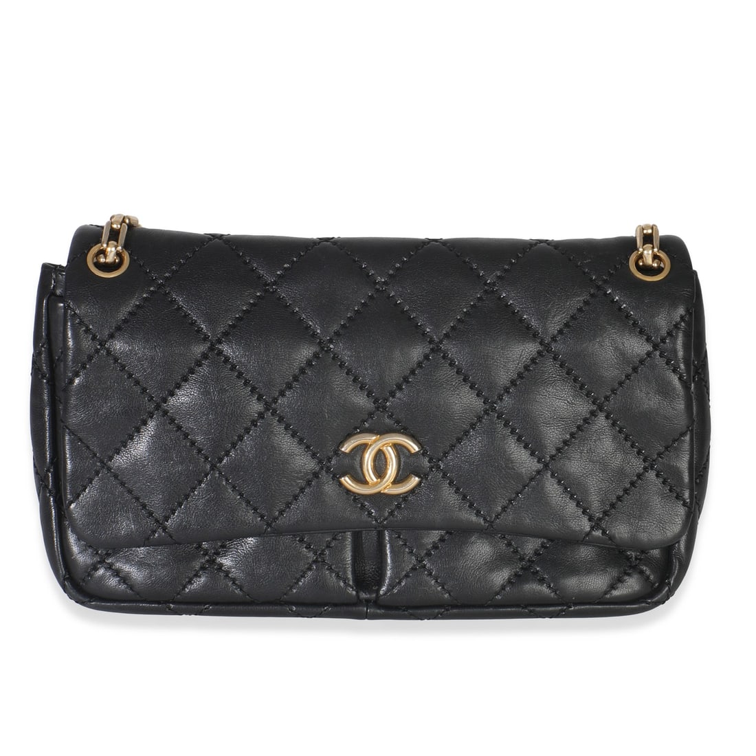 Chanel Retro Chain Flap Black Calfskin Shoulder Bag Gold Tone Hardware: Chanel Retro Chain Flap Black Calfskin Shoulder Bag Gold Tone Hardware This Chanel Retro Chain Flap bag features luxurious black calfskin leather with the iconic Ultimate Stitch pattern. The bag is se