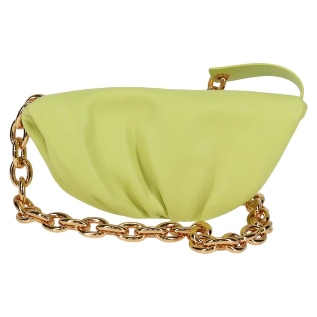 Yellow Leather Bottega Veneta Chain Pouch Handbag for Women: Yellow Leather Bottega Veneta Chain Pouch Handbag for Women This Bottega Veneta The Chain Pouch is crafted from yellow leather and designed for women. Made in Italy, it features a spacious interior an