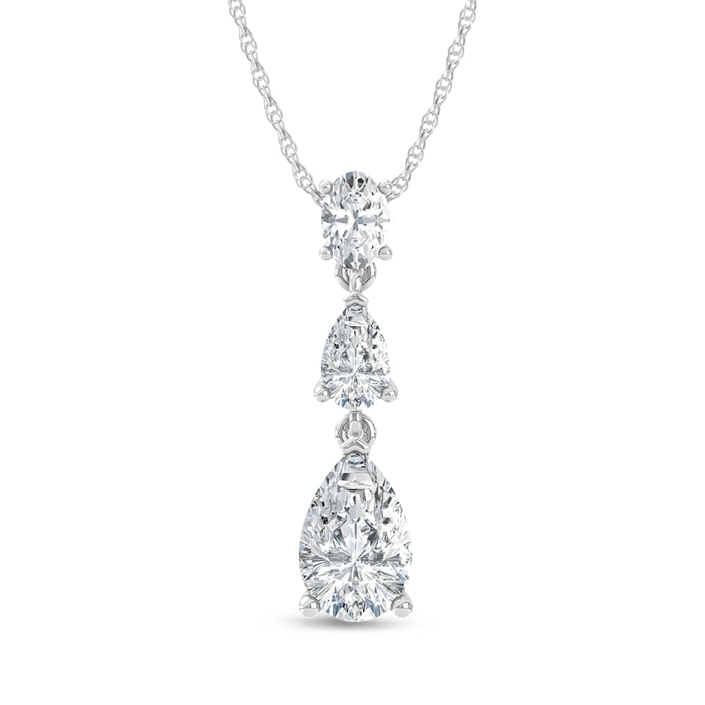 14K White Gold Lab Grown Diamond 1 1/2 Ct.Tw. Oval and Pear Shape Fashion Pendant: 14K White Gold Lab Grown Diamond 1 1/2 Ct.Tw. Oval and Pear Shape Fashion Pendant Elegant 14K white gold fashion pendant set with oval and pear-shaped lab-grown diamonds totaling 1 1/2 carat total