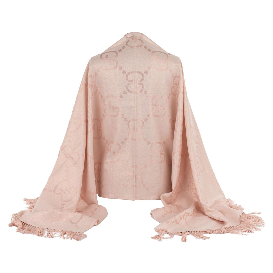 Gucci Silk-Blend New Rose Logo Fringe Shawl 30x80: Gucci Silk-Blend New Rose Logo Fringe Shawl 30x80 Elevate your style with this exquisite Gucci New Rose Logo Fringe Shawl. Crafted from a luxurious silk-blend, this shawl features a striking pattern o