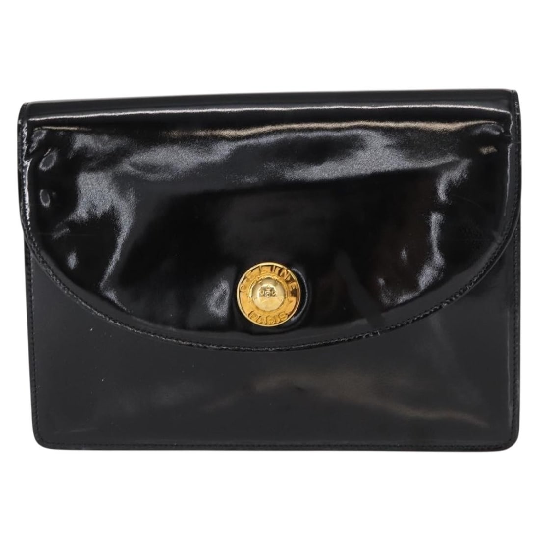 Celine Enamel Patent Leather Black Clutch Bag for Women: Celine Enamel Patent Leather Black Clutch Bag for Women This pre-owned Celine clutch bag for women is crafted from black patent leather and features an enamel detail. It has a sleek design and is made