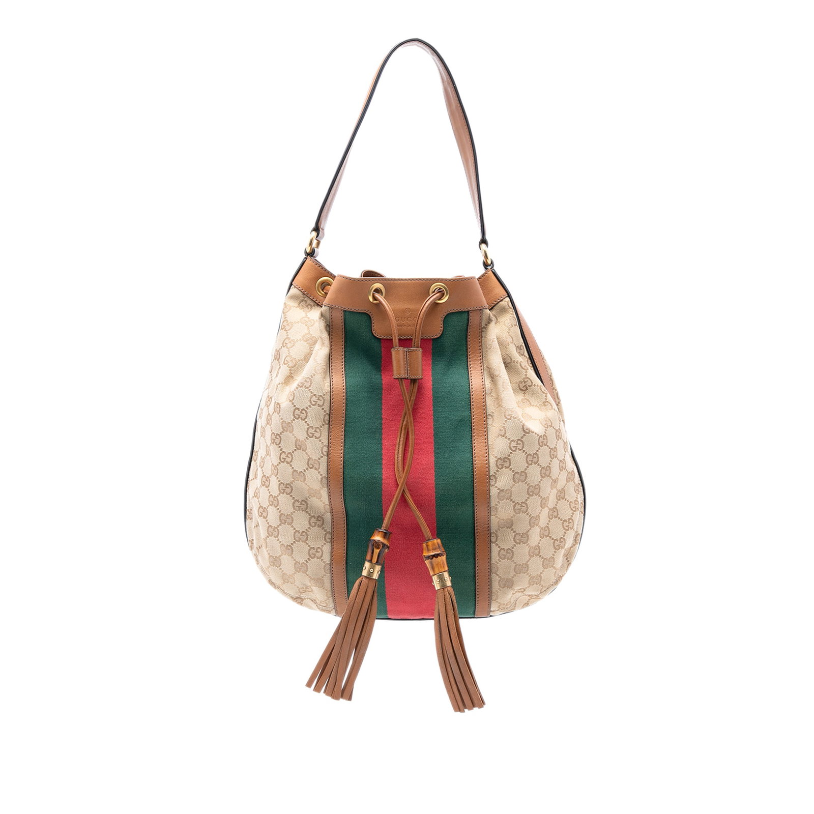 Gucci Rania GG Canvas Web Drawstring Shoulder Hobo Bag: Gucci Rania GG Canvas Web Drawstring Shoulder Hobo Bag This Gucci GG Canvas Web Rania Drawstring Hobo showcases a canvas body with the iconic web detail and leather trim. It features a flat leather st
