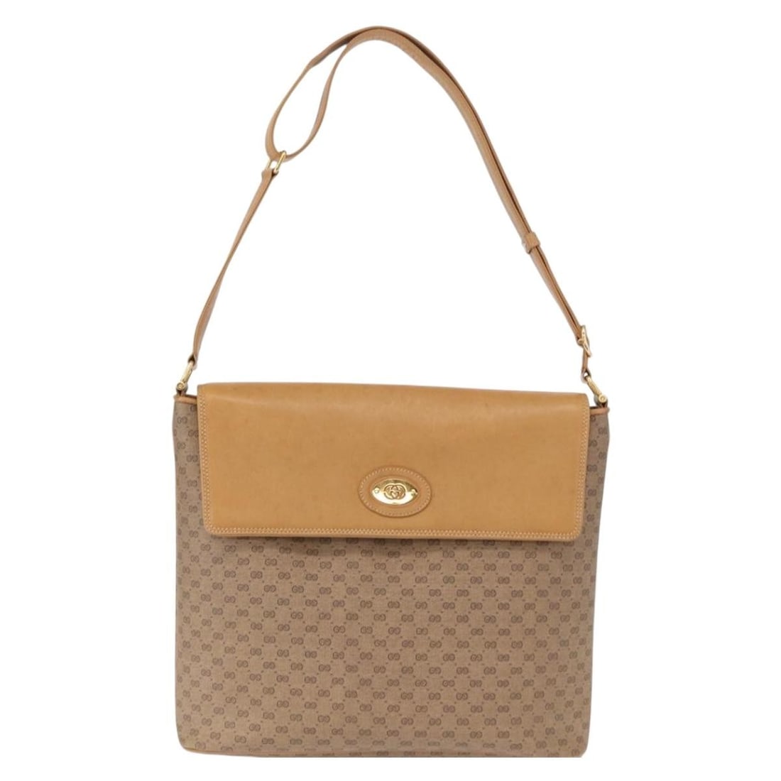 Micro GG Canvas Shoulder Bag by Gucci in Beige: Micro GG Canvas Shoulder Bag by Gucci in Beige This pre-owned Gucci Micro GG Supreme shoulder bag for women features beige GG canvas with leather accents. It has a shoulder strap and metal fittings. T
