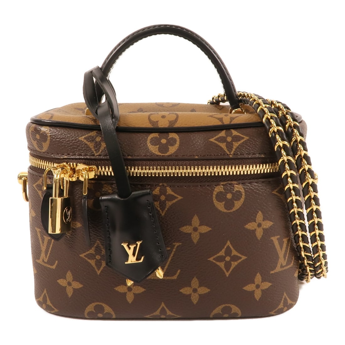 Vanity PM Monogram Reverse Brown Shoulder Bag by Louis Vuitton M45165: Vanity PM Monogram Reverse Brown Shoulder Bag by Louis Vuitton M45165 This Louis Vuitton Vanity PM 2-way shoulder bag features the iconic Monogram Reverse pattern in brown. Crafted from durable PVC co