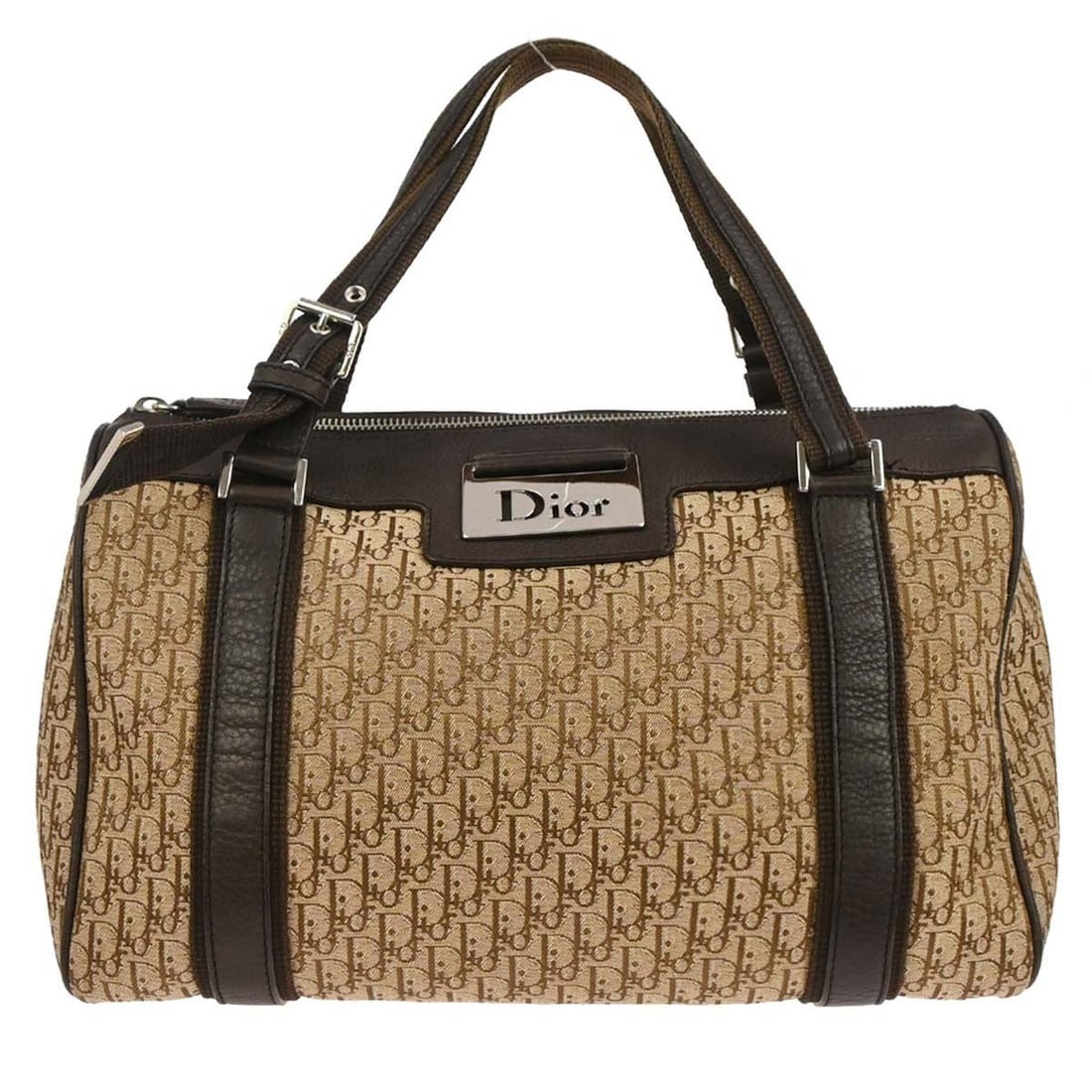 Dior Street Chic Trotter Canvas and Leather Top Handle Bag 07-BO-0055: Dior Street Chic Trotter Canvas and Leather Top Handle Bag 07-BO-0055 This Christian Dior Street Chic Trotter handbag features a brown and beige canvas leather exterior with a medium-sized, top handle