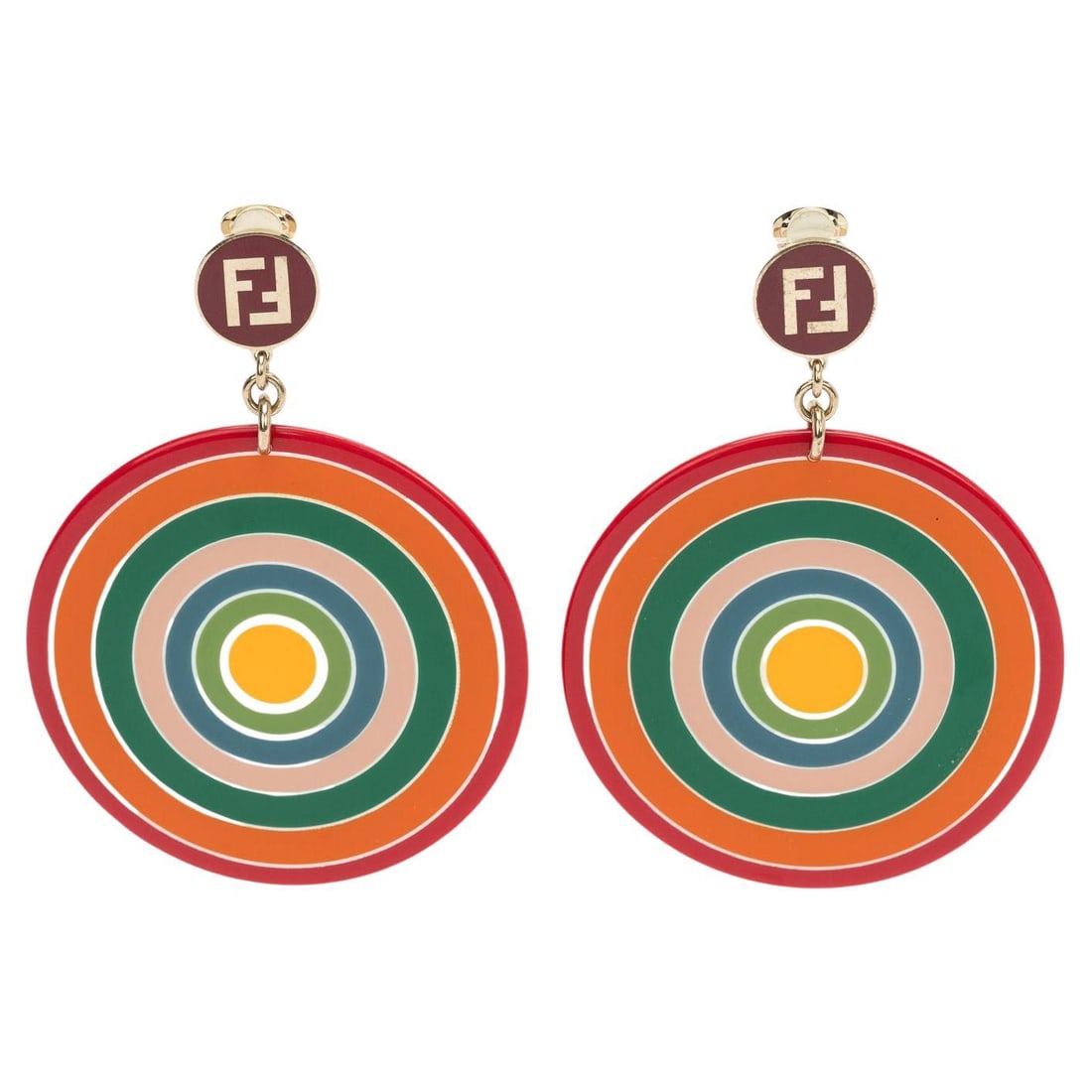 Fendi Vintage Burgundy Green Clip Dangle Earrings 2000: Fendi Vintage Burgundy Green Clip Dangle Earrings 2000 These stunning Fendi Vintage Burgundy Clip Earrings feature a unique design with a beautiful burgundy and green color combination. Crafted in the
