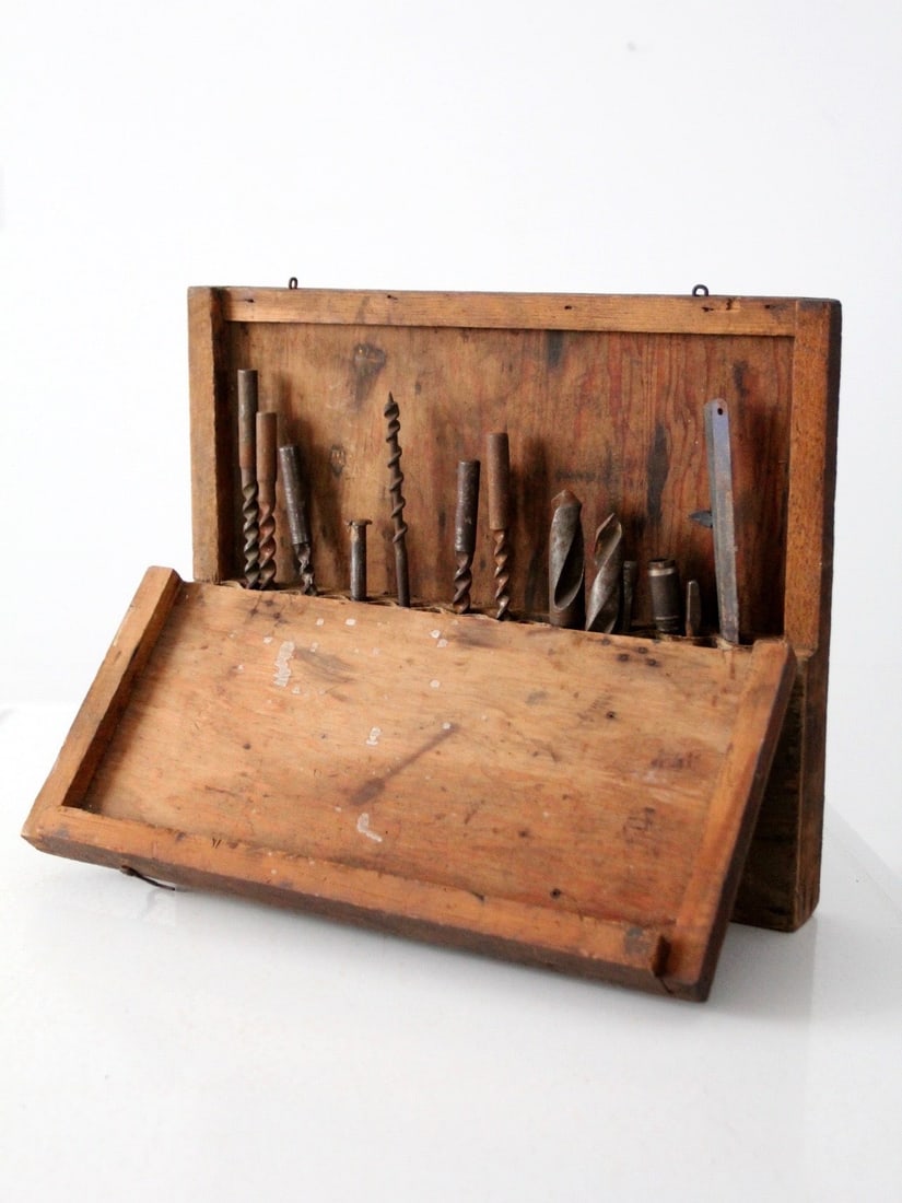 Vintage Wood Tool Set with 15 Attachments and Display Case (1 of 7)
