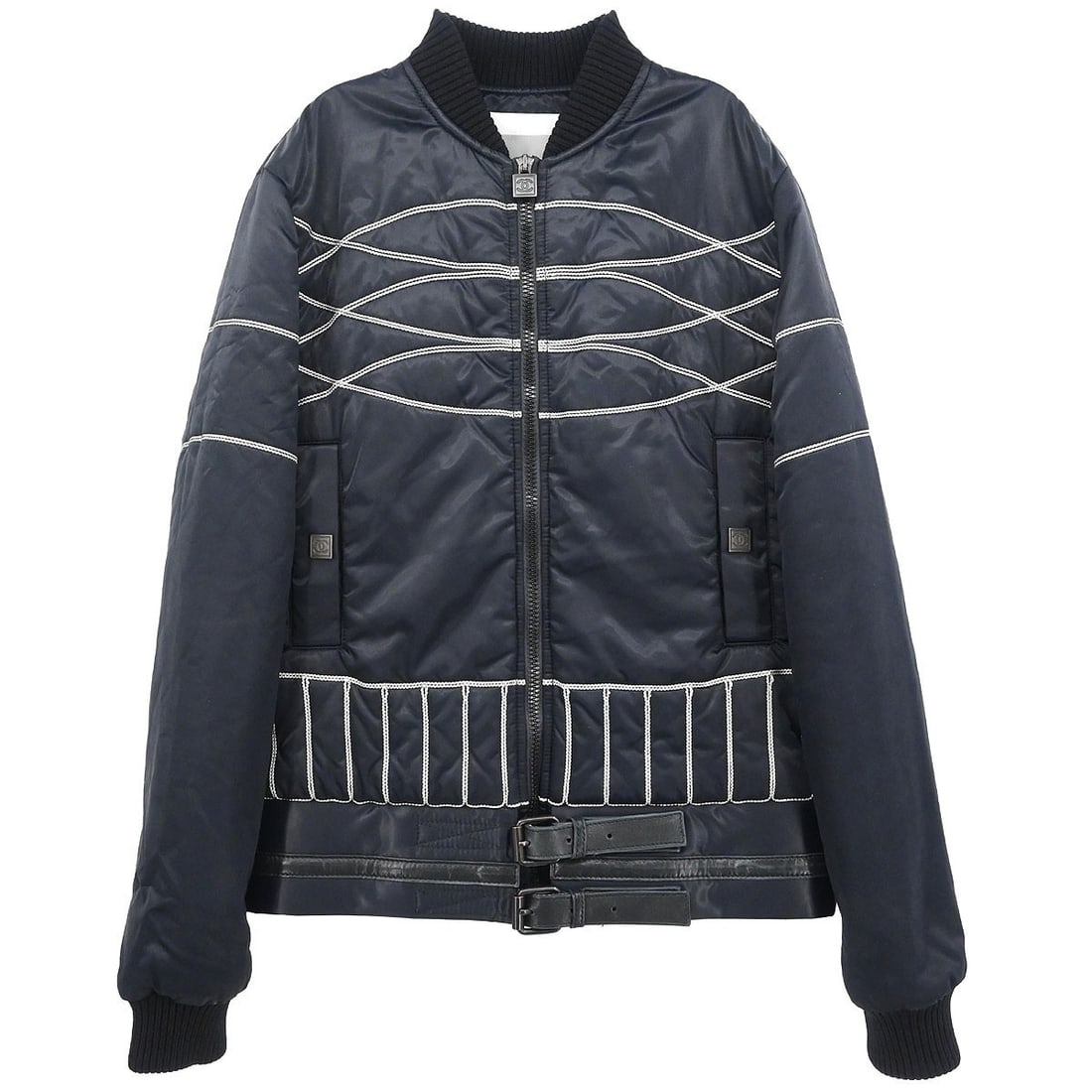 Black Chanel Sport Line Polyamide Zip Jacket Size 36 Vintage: Black Chanel Sport Line Polyamide Zip Jacket Size 36 Vintage This Chanel Sport Line zip-up jacket features a mid-length design crafted from 100% polyamide. The jacket is black with white accents and i