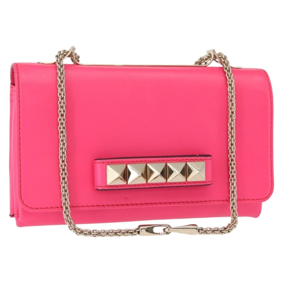 VALENTINO Pink Gold Leather Shoulder Bag with Chain (1 of 18)