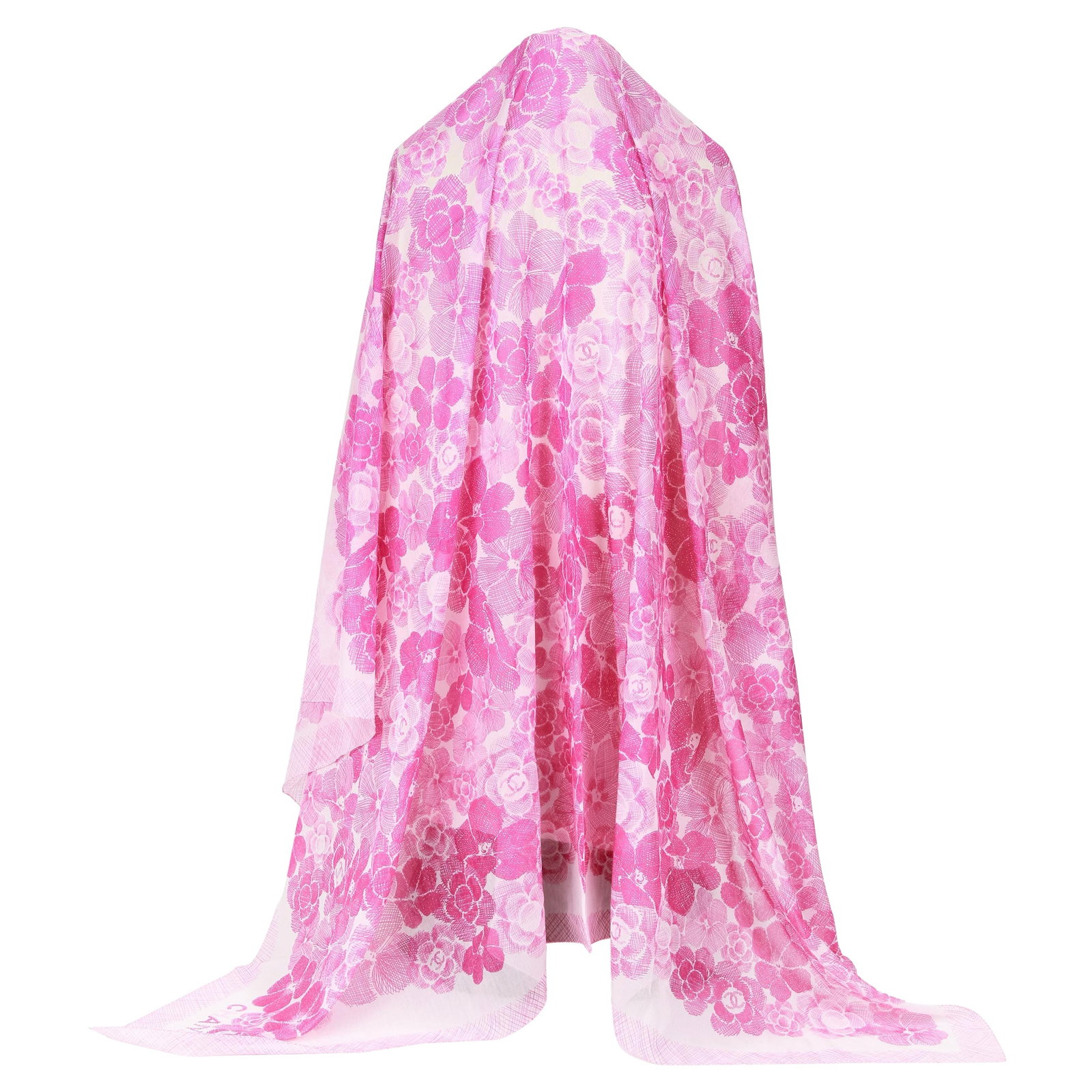 Chanel Oversize Camellia Silk Cotton Shawl Scarf 72 x 52 Italy: Chanel Oversize Camellia Silk Cotton Shawl Scarf 72 x 52 Italy Elevate your style with this exquisite Chanel Oversize Camellia Silk Cotton Shawl Scarf. This luxurious accessory features a beautiful ca