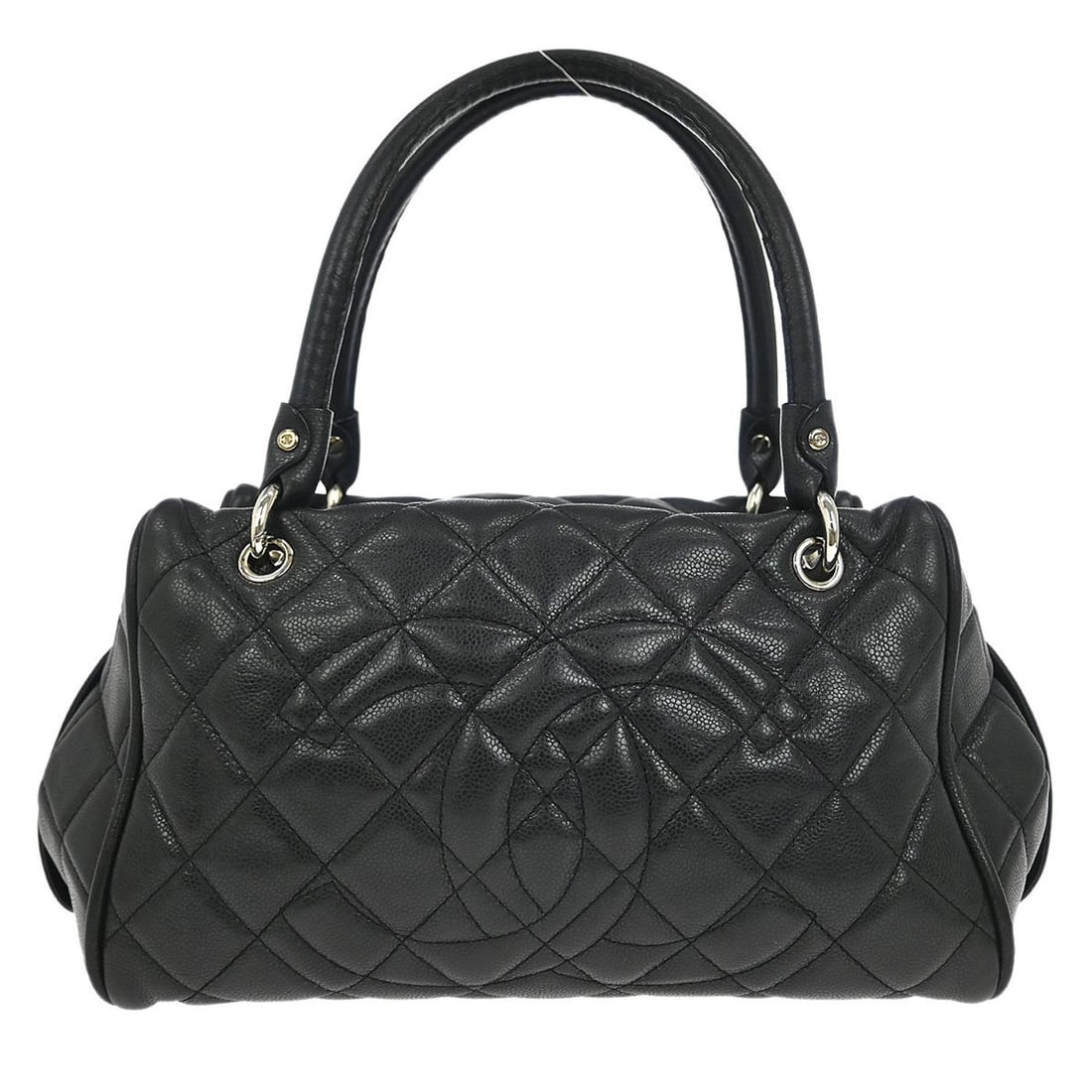 Large Black Leather Chanel Timeless CC Bowler Top Handle Bag: Large Black Leather Chanel Timeless CC Bowler Top Handle Bag This Chanel Timeless CC Bowler Bag is crafted from black calfskin leather and features a spacious large size with a top handle design. The