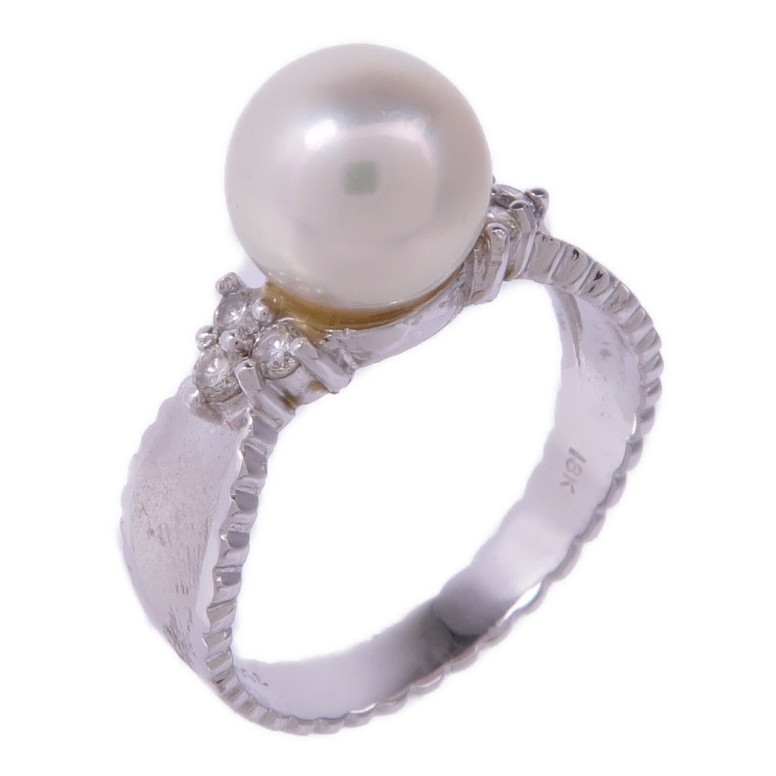 JEWELRY 18K White Gold Pearl Diamond Ring Size 6.5 (1 of 10)