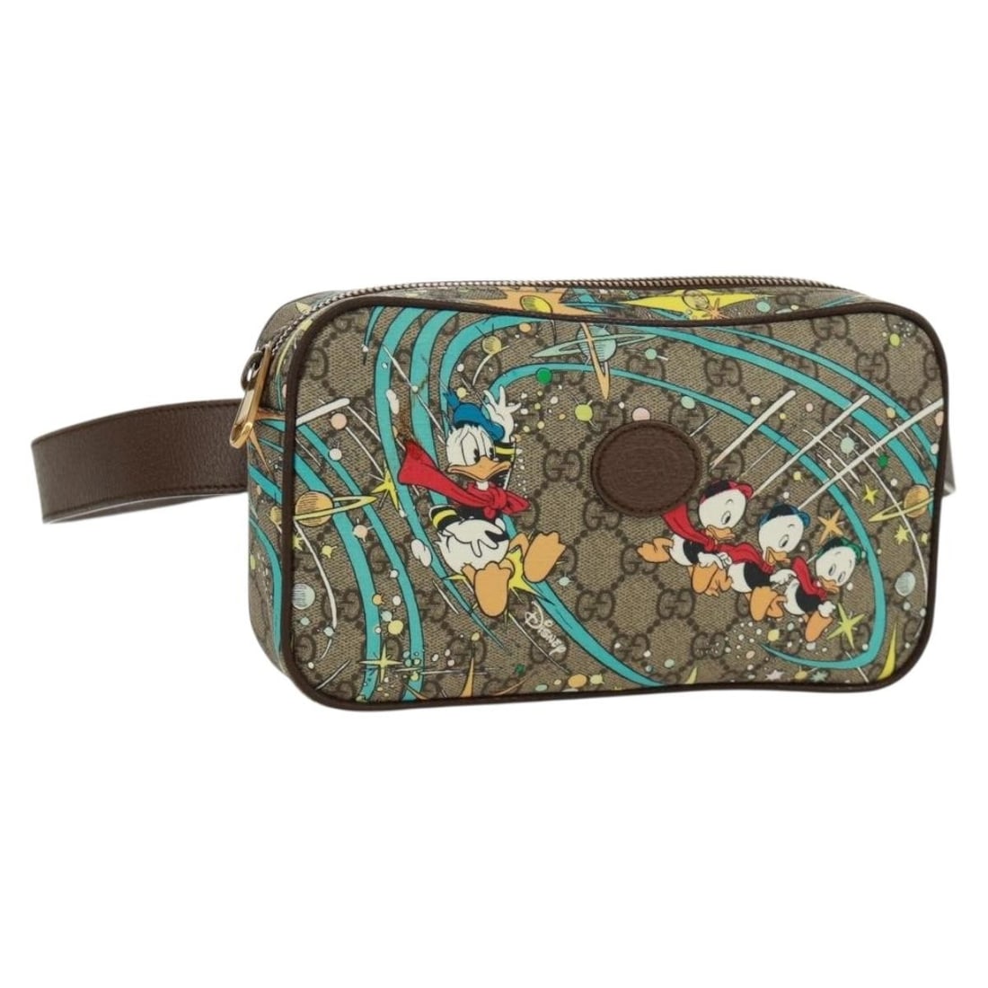Gucci Disney GG Supreme Beige PVC Waist Bag Collaboration 602695: Gucci Disney GG Supreme Beige PVC Waist Bag Collaboration 602695 This GUCCI GG Supreme Disney Collaboration waist bag features a beige PVC leather and GG canvas exterior. The bag is crafted in Italy a