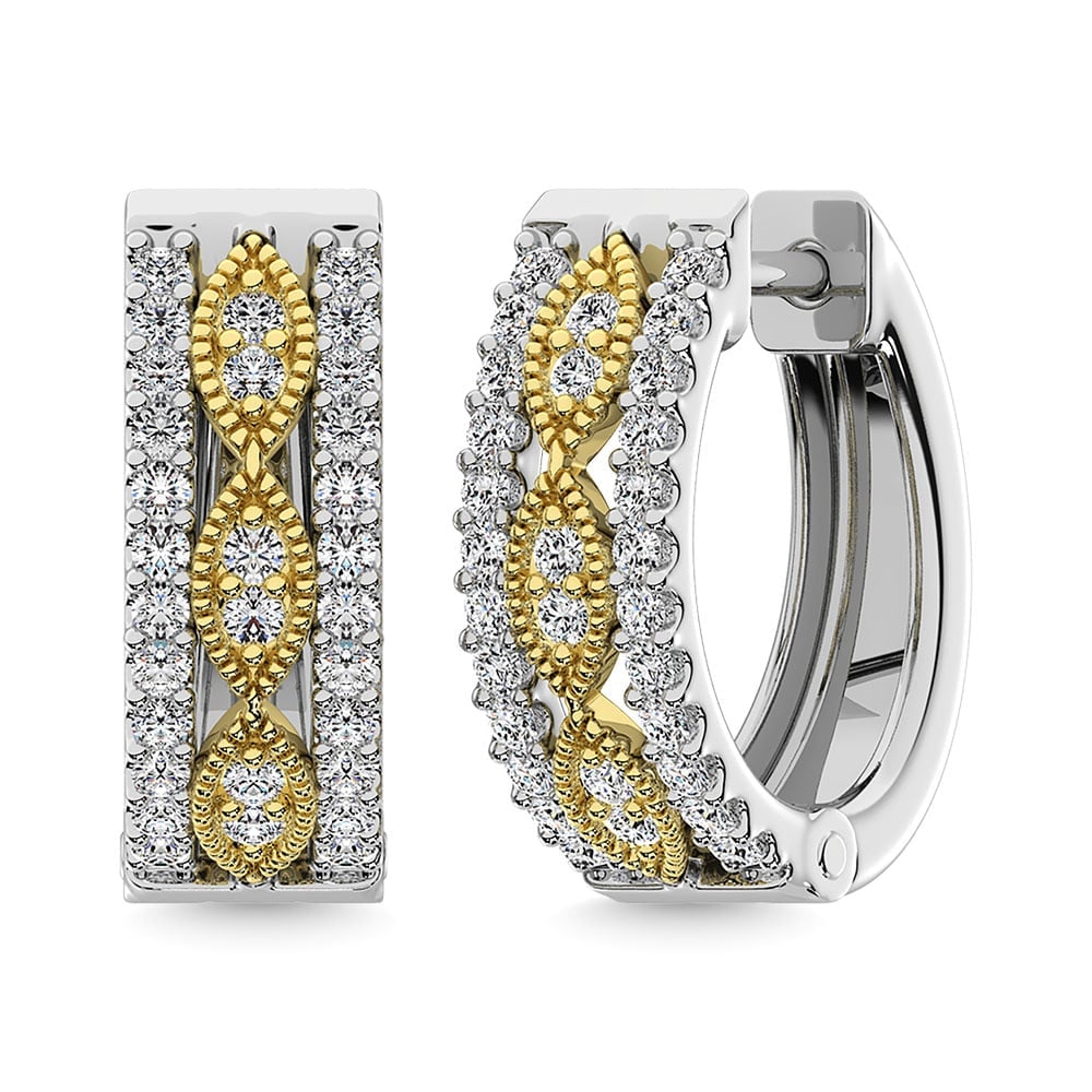 Diamond 3/8 Ct.Tw. Hoop Earrings in 14K Two Tone Gold: Diamond 3/8 Ct.Tw. Hoop Earrings in 14K Two Tone Gold 14k Two Tone Stone Color: G-h Stone Clarity: I1 PLEASE NOTE: Framed, Large, or heavy items do not have shipping costs included. The exact shipping