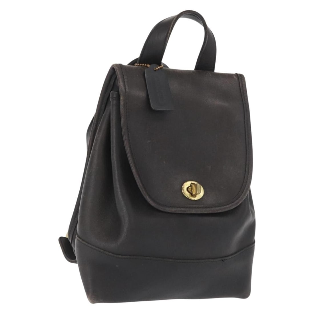 Coach Black Leather Backpack with Gold Accents USA: Coach Black Leather Backpack with Gold Accents USA This Coach backpack features black leather with gold-tone accents and is designed for everyday use. The compact size offers practicality, while the a