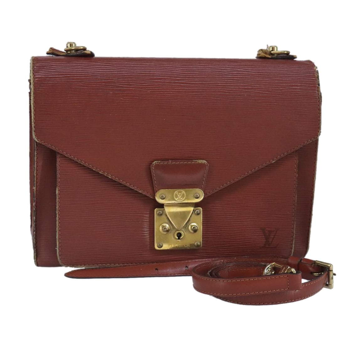 LOUIS VUITTON Epi Monceau 28 Hand Bag Brown M52123 Made in France: LOUIS VUITTON Epi Monceau 28 Hand Bag Brown M52123 Made in France This LOUIS VUITTON Epi Monceau 28 Hand Bag is crafted from durable Epi leather in a sophisticated brown hue. This stylish handbag feat